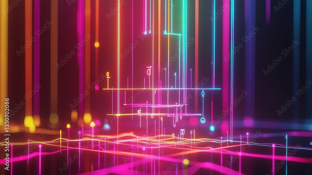 Poster 3d hierarchical graph with interconnected data visualization elements