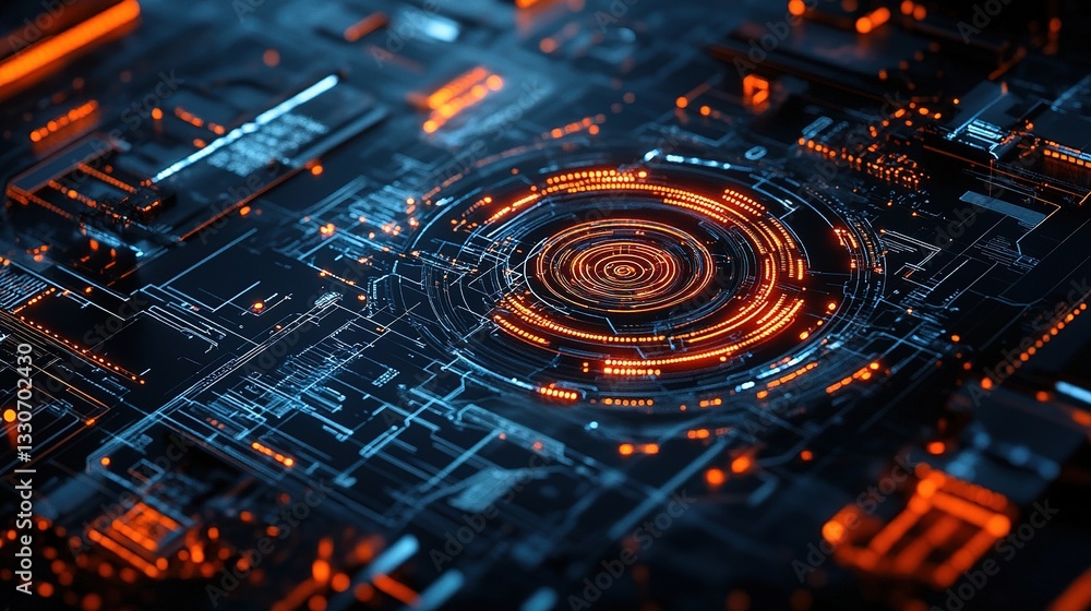 Poster futuristic technical blueprint with 3d rendered elements and designs