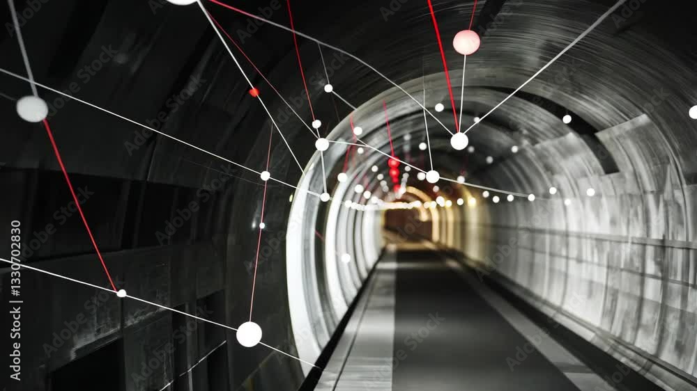 Poster network of connections illustrated over tunnel background creating a blend of technology and explora