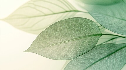 Obraz premium Delicate Green Leaves Vein Structure Close Up
