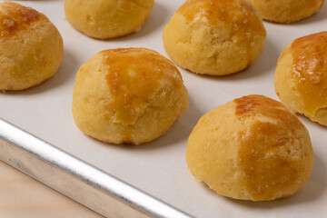 Close up of traditional nastar cookies on a baking tray