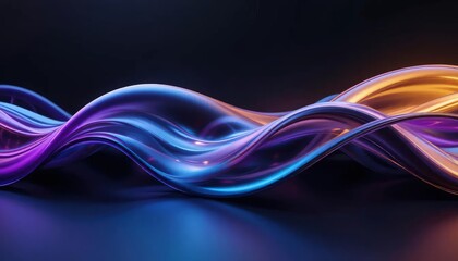 Abstract fluid holographic iridescent purple curved wave in dark background 3d render. Gradient design element for backgrounds, wallpapers, posters and covers.