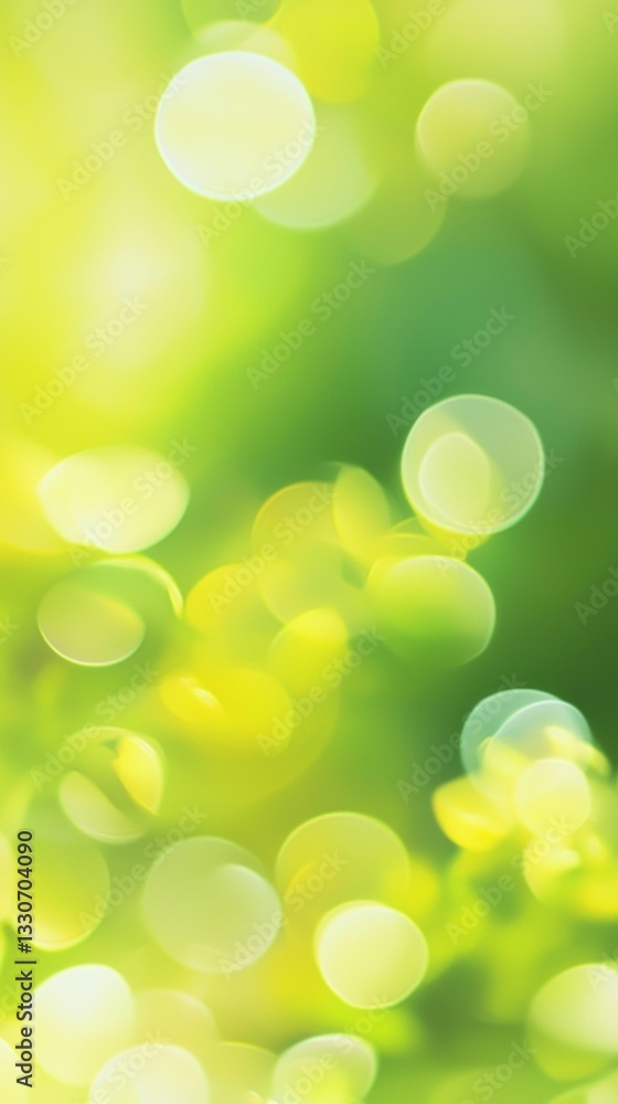 Poster creating a dreamy and ethereal atmosphere, green and yellow bokeh lights form a vibrant background, 
