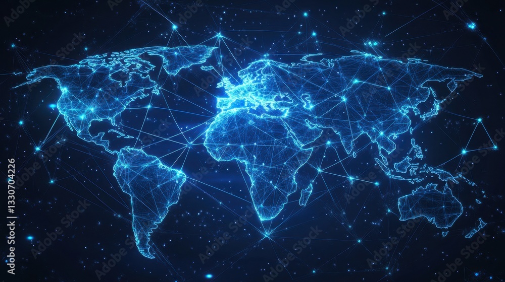 Poster abstract global network map with digital connections and lights