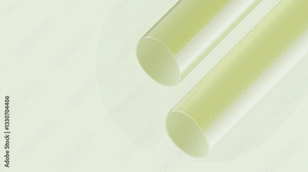 Aufkleber two glossy green cylinders intersect, forming a modern abstract composition against a light green ba