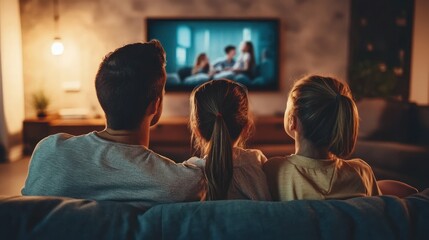 A family streaming a movie on a smart TV, showing a fast internet connection at home."