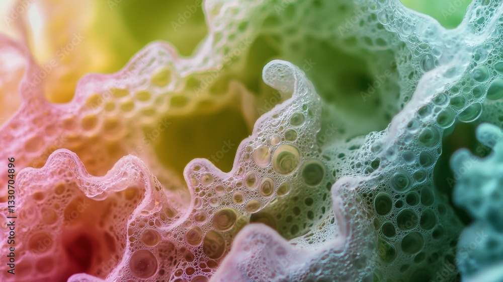 Aufkleber macro close-up reveals the intricate details of soap foam, showcasing a vibrant gradient of colors f