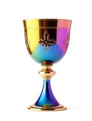 A brilliantly colored chalice filled with wine stands as a symbol of the Eucharist, evoking the spiritual significance of Holy Communion and the Last Supper
