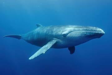 Naklejka premium Majestic Blue Whale Swimming Peacefully Beneath the Ocean Surface
