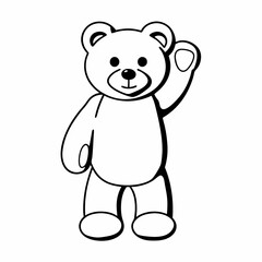 a charming illustration of a friendly teddy bear waving its hand, drawn in black and white, inviting a sense of warmth