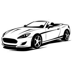 Fototapeta premium a sleek convertible sports car, black and white vector style, with its top down vector illustration