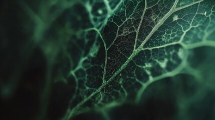 Naklejka premium A Close Up View Of A Deep Green Leaf Vein Structure