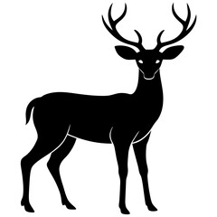 a silhouette of a majestic deer with prominent antlers, stands proudly in profile vector illustration