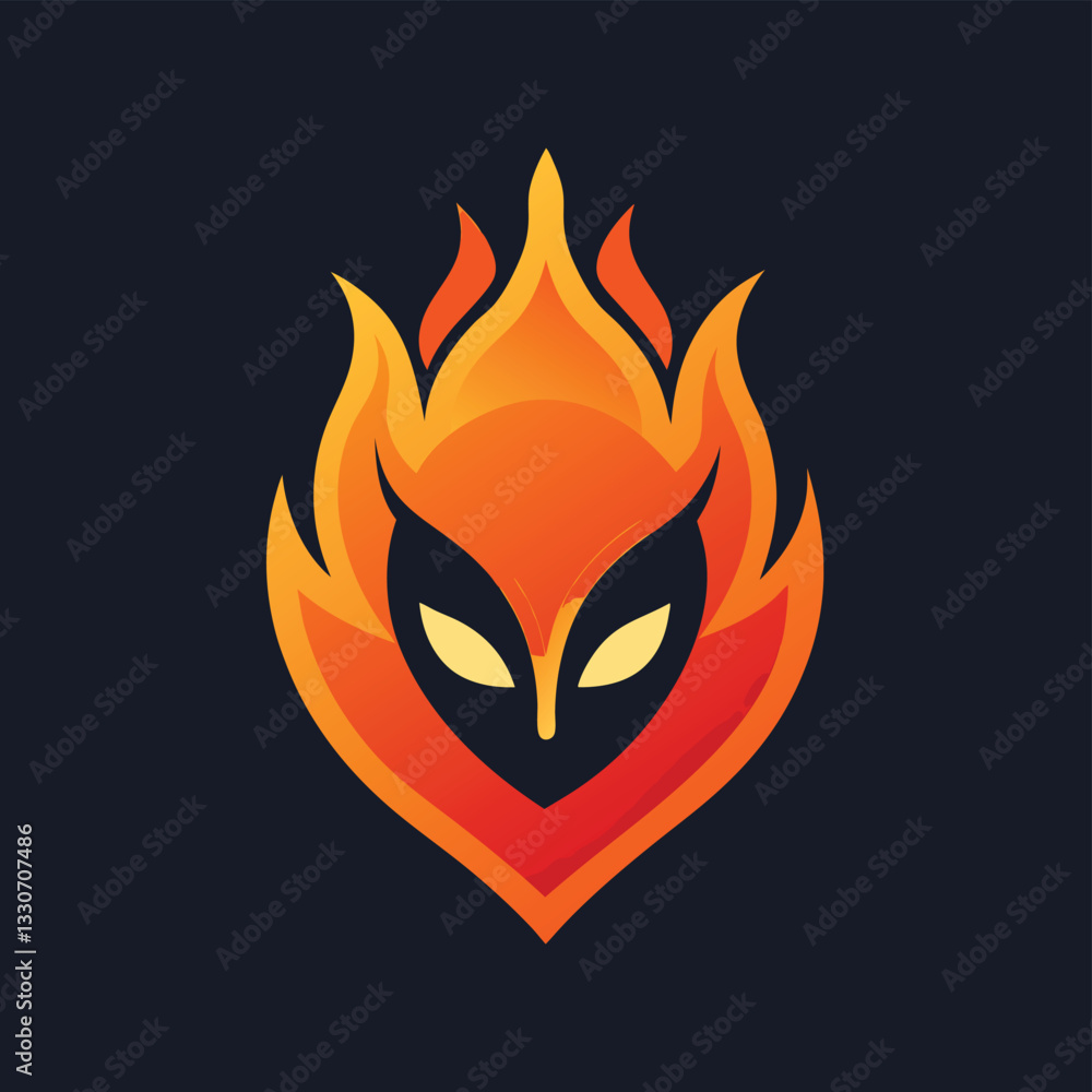 Poster elegant vector logo of a fiery creature with a mysterious face and vibrant flames as part of its des