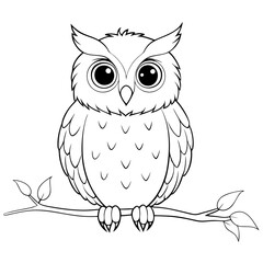 Obraz premium a detailed black and white illustration of an owl perched on a branch
