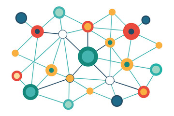Connecting various nodes in a colorful vector illustration representing data networks and relationships in a digital world