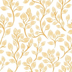 Golden Leaf Pattern on White Background Intricate Floral Design