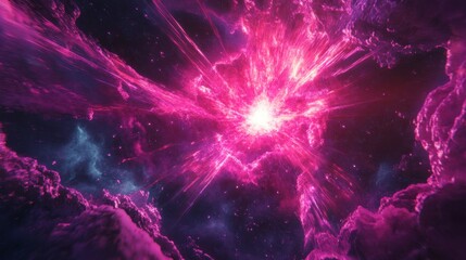Vivid Cosmic Explosion with Pink and Purple Stellar Clouds