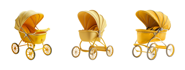 Yellow Baby Carriages in Different Angles for Stylish Parenting Needs
