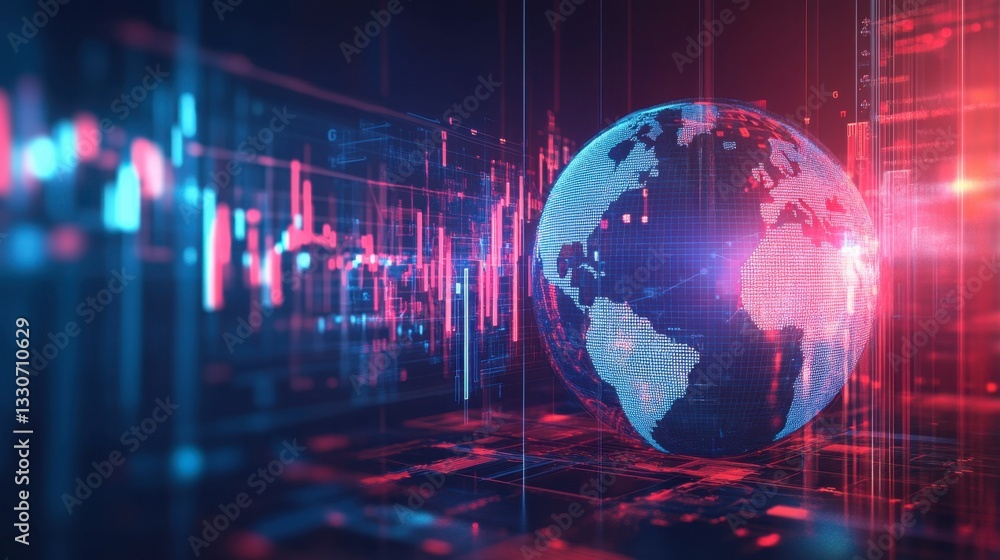 Poster futuristic digital globe and data visualization on dark background