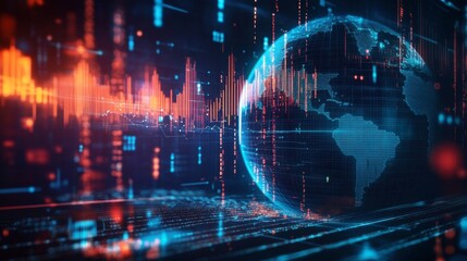 Obraz premium Global Data Visualization with Digital World and Network Connections