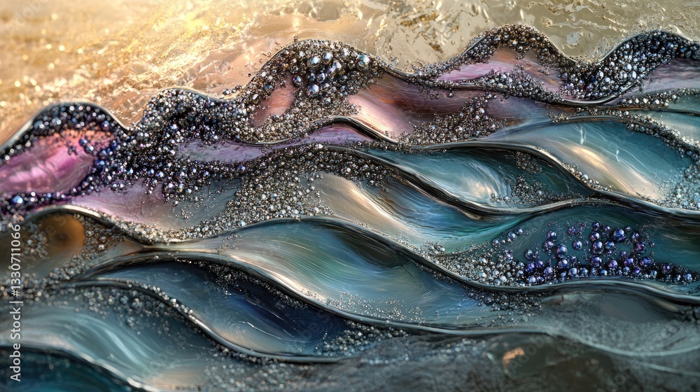 Aufkleber abstract wave texture with bubbles and glimmers in earthy tones and vivid colors for artistic design
