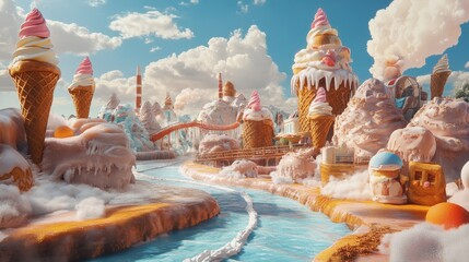 Enchanting Candy Land with Ice Cream Mountains and Sweet Treats