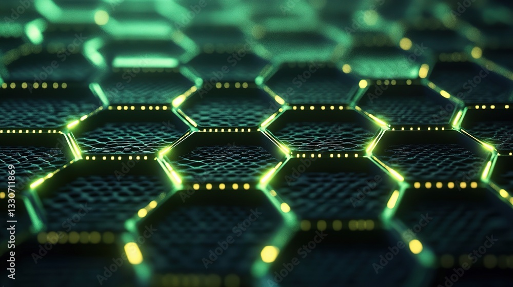 Poster futuristic glowing grid pattern with hexagonal shapes and edges