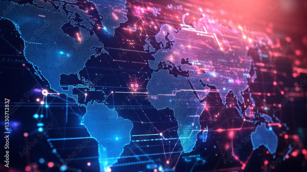 Poster digital world map with abstract technology and data connections