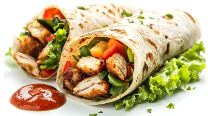 Tortilla wrap with vegetables fried chicken meat