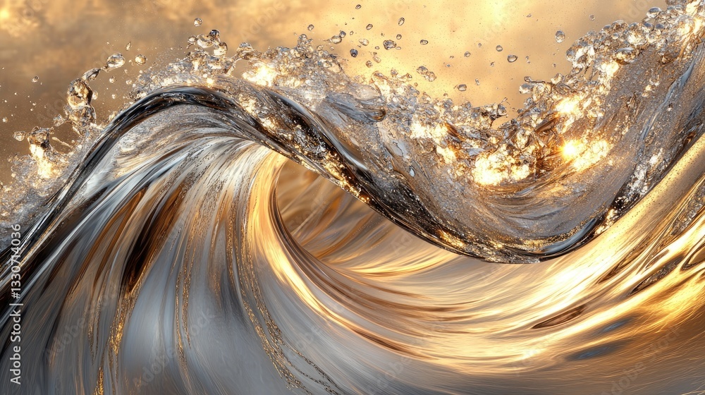 Poster stunning wave capture with golden light reflection and dynamic water movement in ocean environment