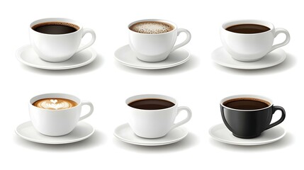 Set of coffee cups with various isolated