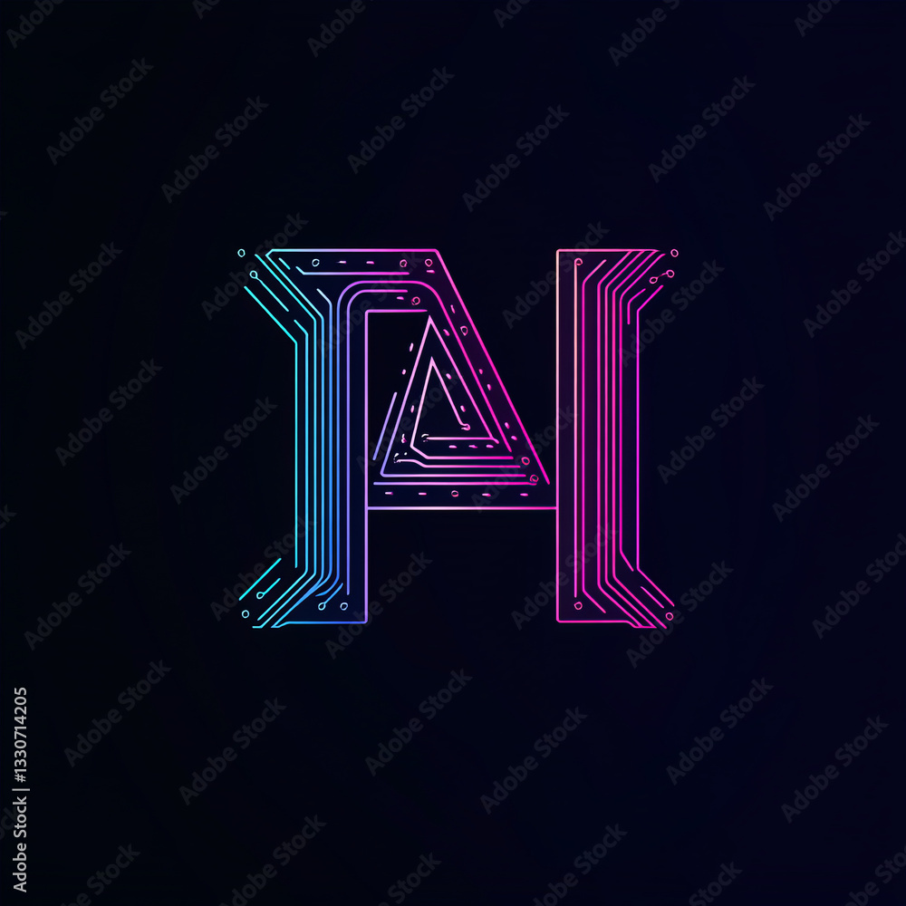Poster futuristic ai design with pink and blue circuit patterns on dark background