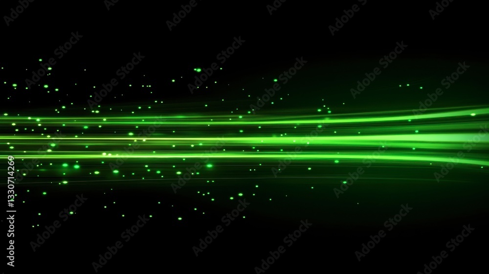 Poster green light trails with sparkles on dark background for design use