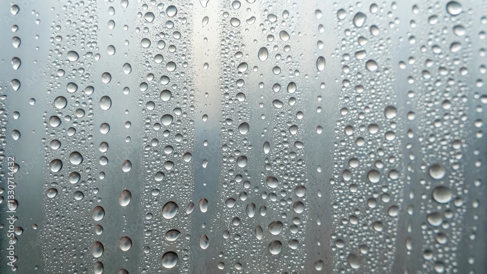Poster close-up shot of water droplets condensation on a window, showcasing the intricate textures and patt
