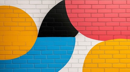 Abstract Mural on Brick Wall - Geometric Shapes