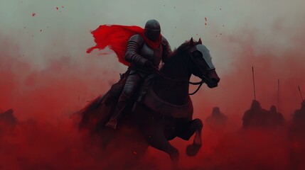 Knight on Horseback with Red Cape - Fantasy Art