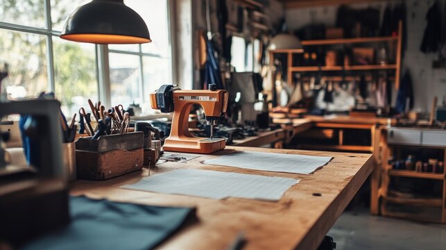 A digital pattern-making table with templates and measuring tools inside a modern garment factory