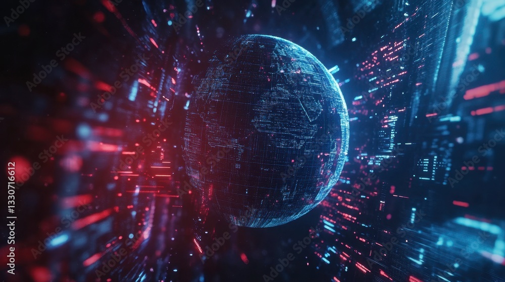 Poster digital earth with data streams and light effects in background