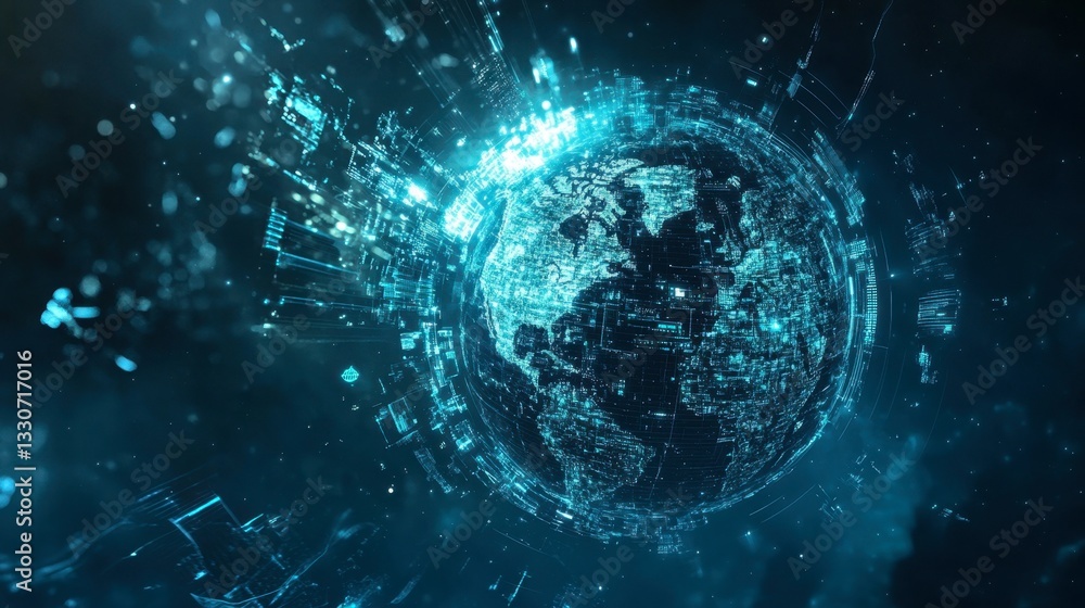 Poster futuristic digital globe with data streams and glowing connections