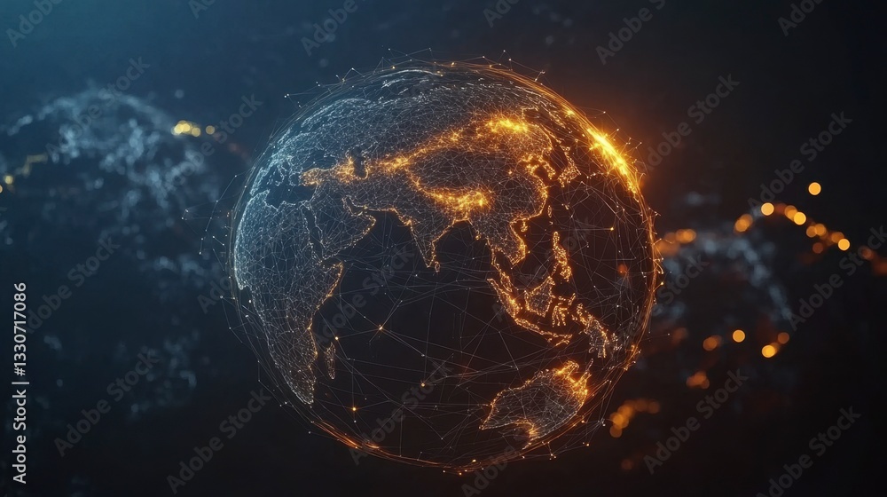 Poster digital globe with network connections representing global connectivity