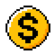 Obraz premium Pixel gold coin money icon