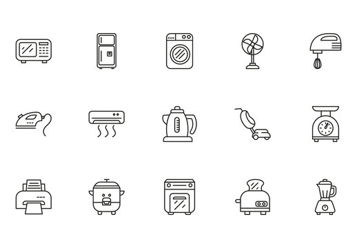 Black Appliances Household Electronics Icons Set