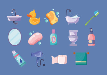 Colorful Bathroom Hygiene Personal Care Elements Set