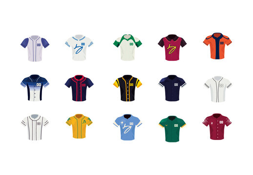 Colorful Baseball Uniforms Sports Apparel Design Set