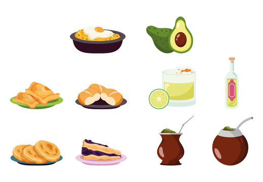 Colorful Chilean Traditional Cuisine Food Illustration Set