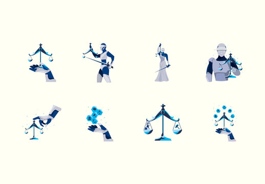 Colorful IA Justice Scale Warrior Illustration Set