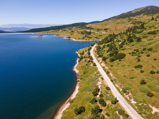 Fototapeta premium Summer view of Belmeken Dam, Rila mountain, Bulgaria