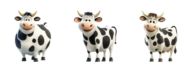 Fototapeta premium Happy Cartoon Cows with Cheerful Expressions and Playful Characters