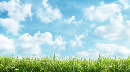 Verdant grass sprouting beneath overcast sky, embodying serene spring freshness and calm natural landscape